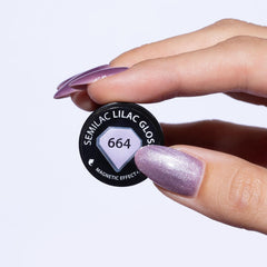 Semilac UV Nail Polish 664 Lilac Gloss 7 ml – Cat Eye Effect, Unique Reflections with Magnetic Tool – Gloss Gala Collection