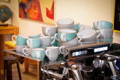 Creatable, 34042, seria Vintage Nature Aqua, set de veselă cu 8 piese pentru 4 persoane, set de cești de cafea din porțelan, potrivit pentru mașina de spălat vase și cuptorul cu microunde, fabricat în Europa