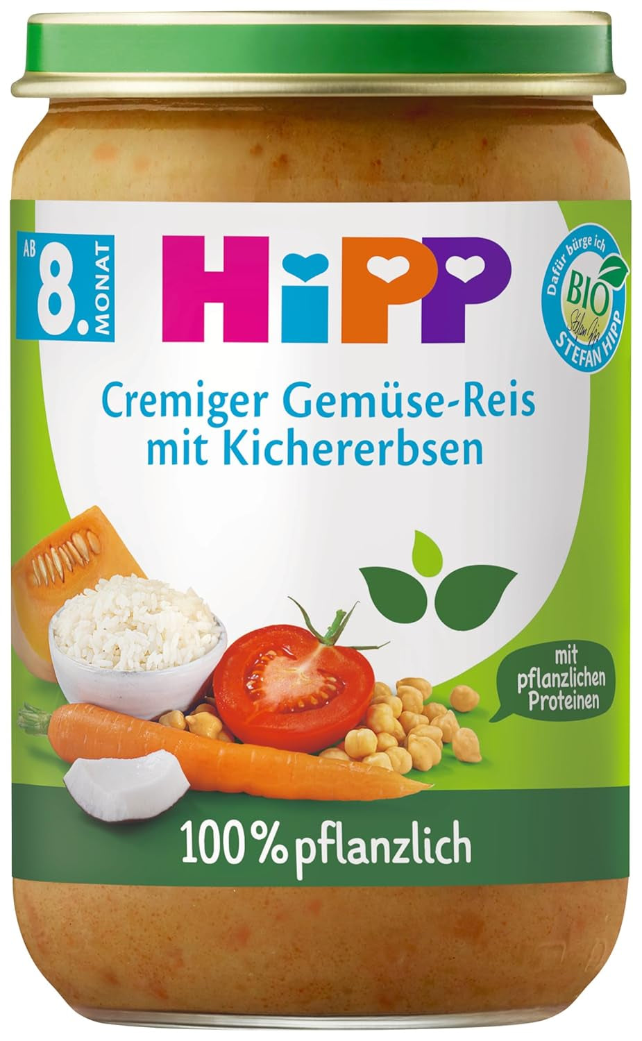 Creamy rice with vegetables and chickpeas HiPP Organic (6 x 220g), from 8 months, 100% plant-based, no added salt, with Omega-3, best organic quality