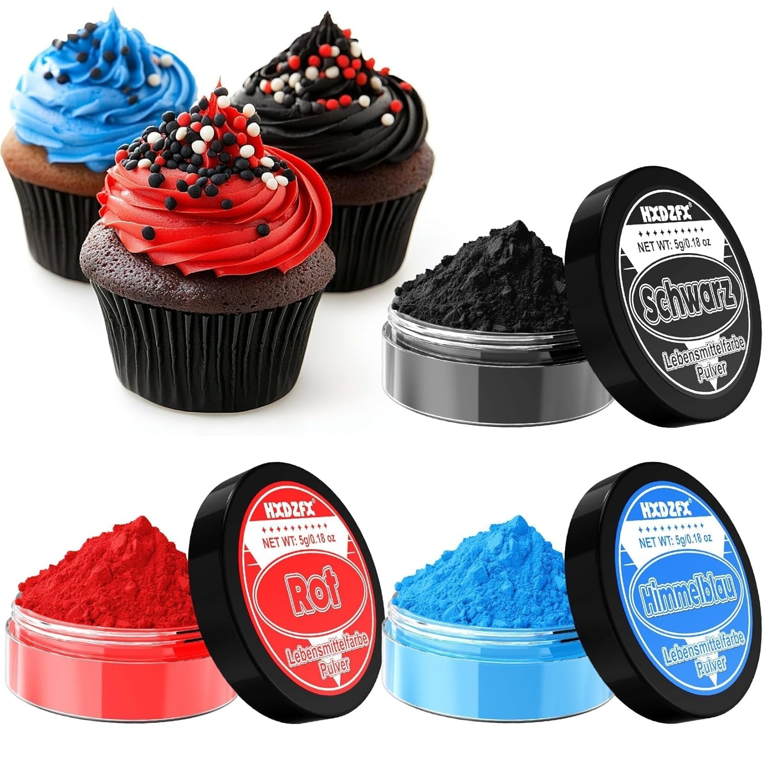 Colorant alimentar pudră - Set de 10 coloranți alimentari, Colorant alimentar pudră concentrată, Colorant alimentar pentru decorarea prăjiturilor, glazură, copt - 5G