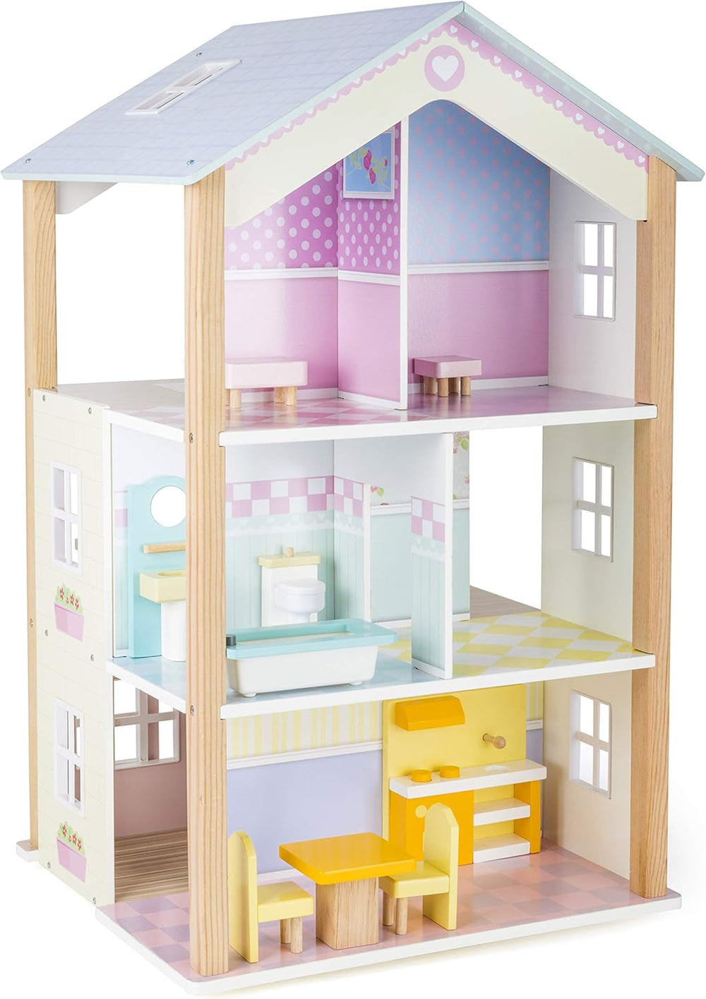 Small Foot 11192 3-Tier Revolving Wooden Dollhouse Including Toy Furniture Multicolor 37 X 40 X 67 Cm Dollhouses Naty Shop Default Title