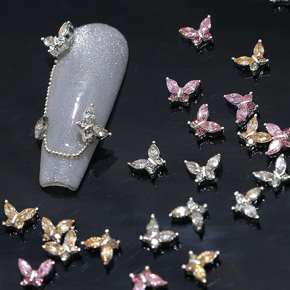 Mini fluture zirconiu unghii brelocuri Y2K alb șampanie roz stras cristal fluturi brelocuri unghii 3D fluture design unghii brelocuri fluturi unghii decorare unghii artă brelocuri accesorii unghii