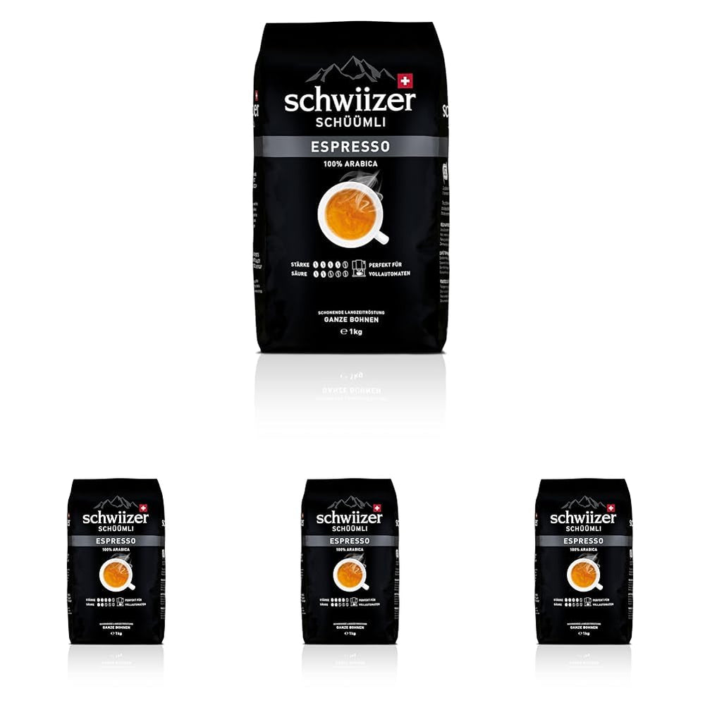 Boabe de cafea Schwiizer Schüümli Espresso 1kg - Intensitate 4/5 - Certificat UTZ (Pachet de 4)