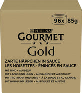 Hrană umedă pentru pisici Gourmet Gold Tender Morsels în sos, mix variat, pachet de 96 (96 x 85g)