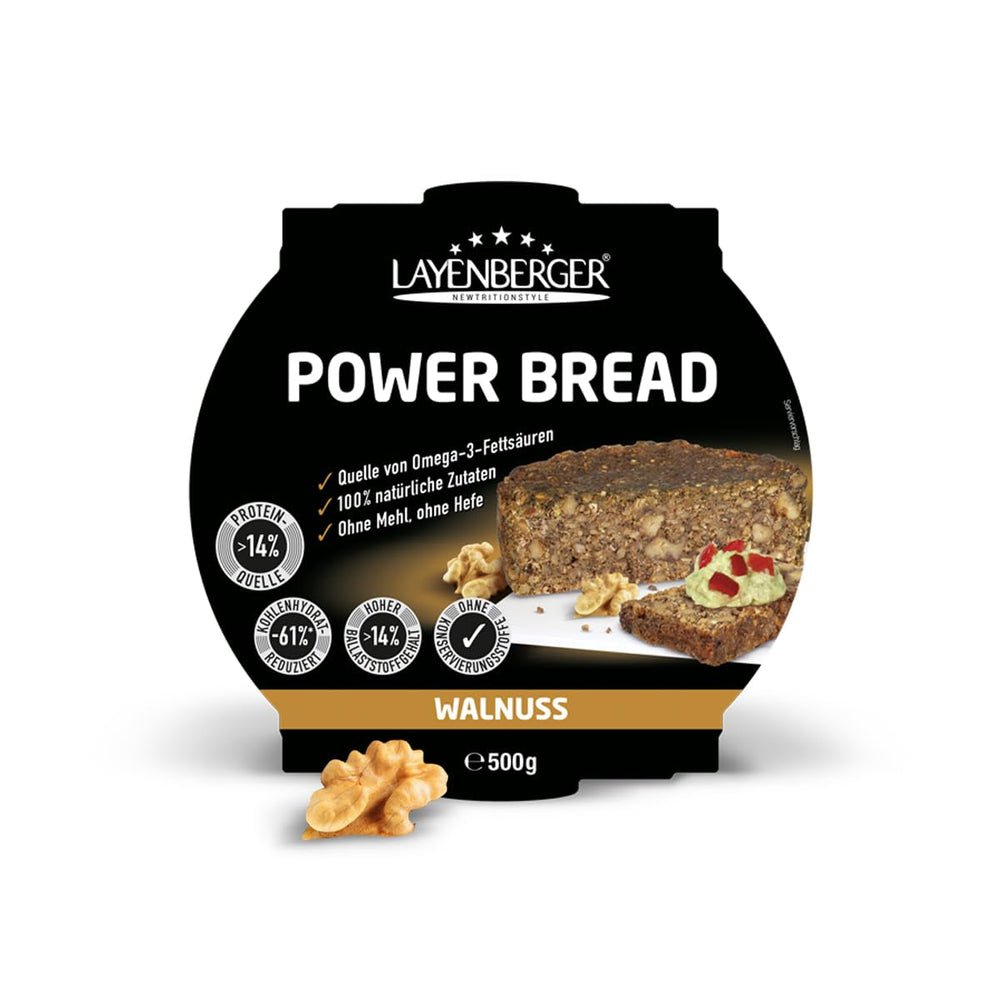 Layenberger Prower Bread Walnut, Eiweiß- Und Ballaststoffquelle, Ohne Konservierungsmittel, Ohne Hefe, Ohne Mehl, Mit 14G Protein Pro 100G, (1 X 500G) Mixture for baking and cooking Naty Shop 500 G (1Er Pack) Walnut