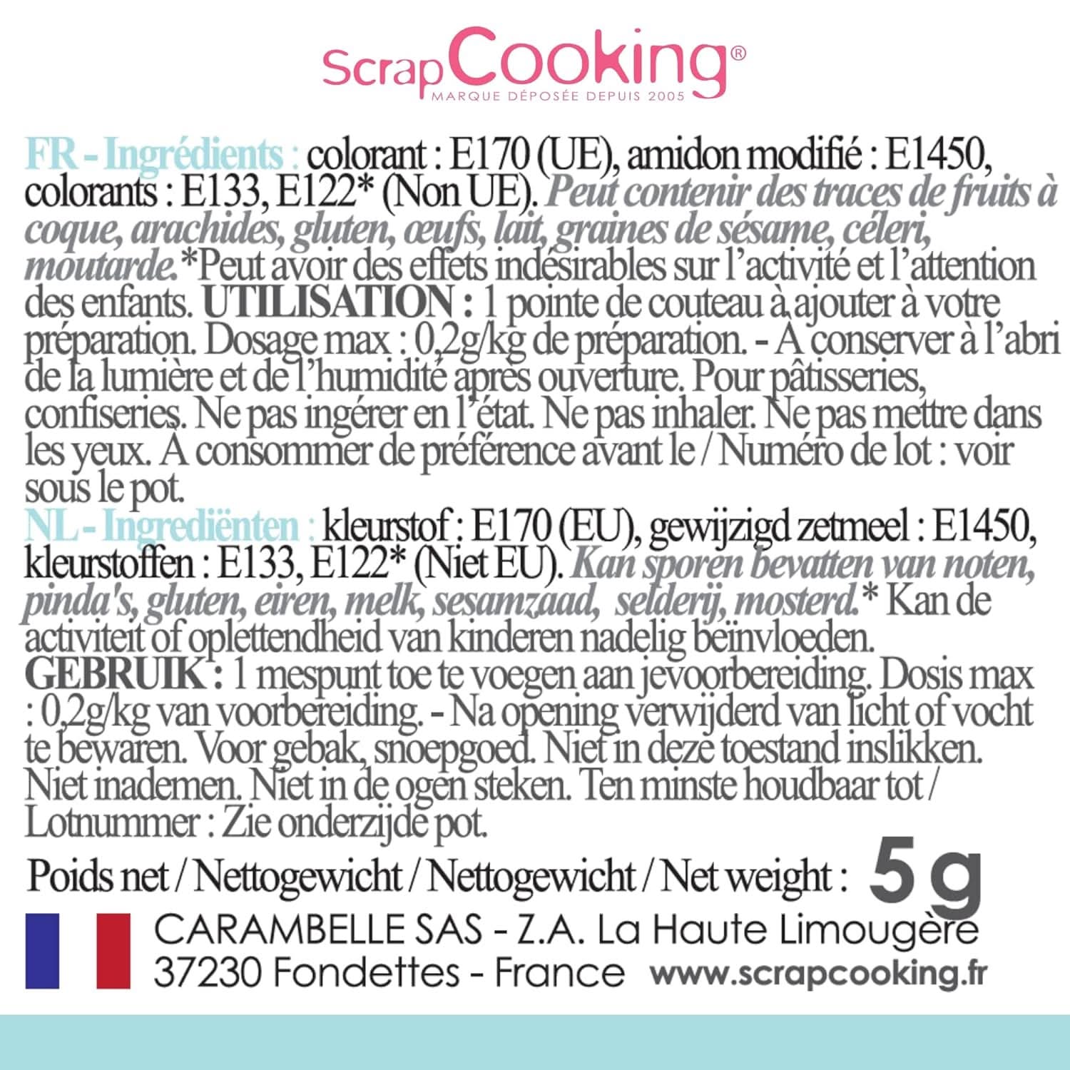 Scrapcooking, colorant alimentar pudră, albastru pastel, 5 grame Naty Shop