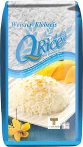 Q RICE | Weißer Klebreis Langkorn aus Thailand | Aromatisch mit klebriger Textur | Ideal for Currys, Sushi, Mochi or Rice Pudding 1 x 1 kg