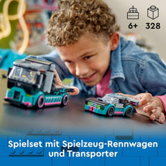 LEGO City Car Transporter with racing car, toy truck with adjustable loading ramp and racing car, building set with 2 minifigures, racing driver and truck driver, for children from 6 years old 60406 Building sets Besuche den LEGO-Store