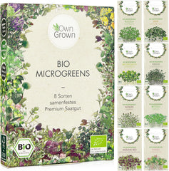 Microgreens Samen Set Von Owngrown - 8 Sorten BIO Sprossen Und MikrogrĂŒn Saatgut Im Microgreens Starter Set - Alfalfa, Rucola, Kresse FĂŒr Kresse Anzuchtschalen Uvm - Sprossen Samen