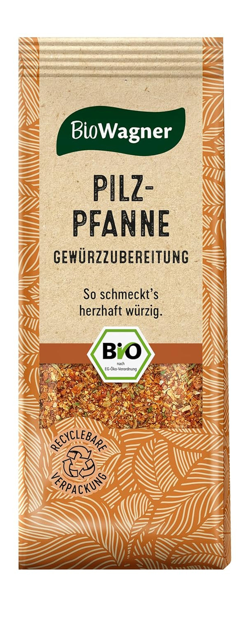 BioWagner - Bio Pilzpfanne Gewürzzubereitung | intensiv-pikant Geschmack | naturbelassene Bio-Zutaten | recyclable Verpackung | 60 g