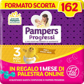 Pampers Progressi & Fit Prime Midi diapers, short format, 162 diapers, size 3 (4-9 kg), online membership to the gym for 1 month as a gift