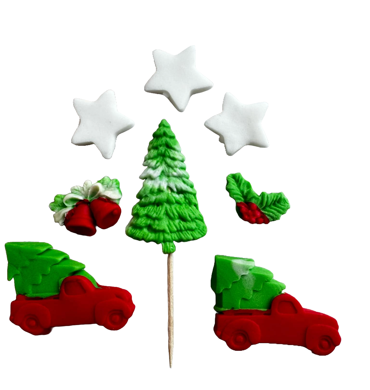 Set 8 decoratiuni comestibile din pasta de zahar, Sarbatori de iarna Decoratiuni din Pasta de Zahar Naty Shop