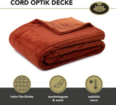Gözze - Comfortable and soft blanket in corduroy look, 1620G/piece, 150 X 200 Cm - cinnamon Beds and Blankets Besuche den Gözze-Store