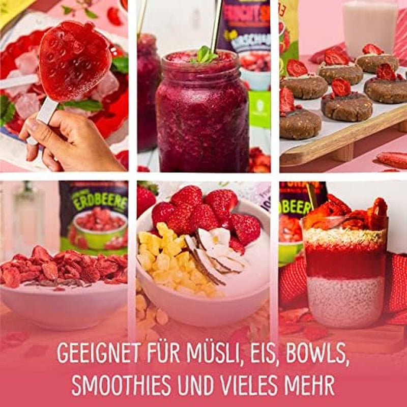 Căpșuni liofilizate 300g: felii de căpșuni uscate neîndulcite - Căpșuni liofilizate cu fructe pure, pline de aromă: fructe de pădure liofilizate - Fructe uscate NUTRIPUR Produse deshidratate Naty Shop