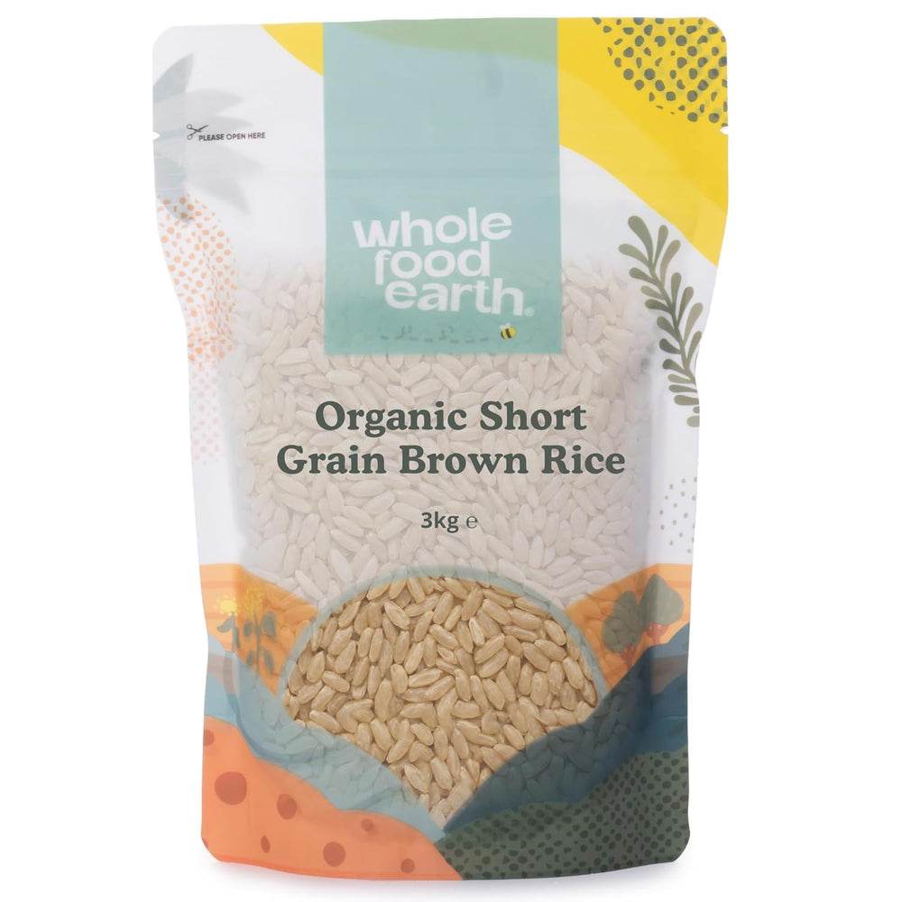 Wholefood Earth Organic Short Grain Brown Rice 3kg Non-GMO Vegan Source of Fiber From Controlled Organic Farming