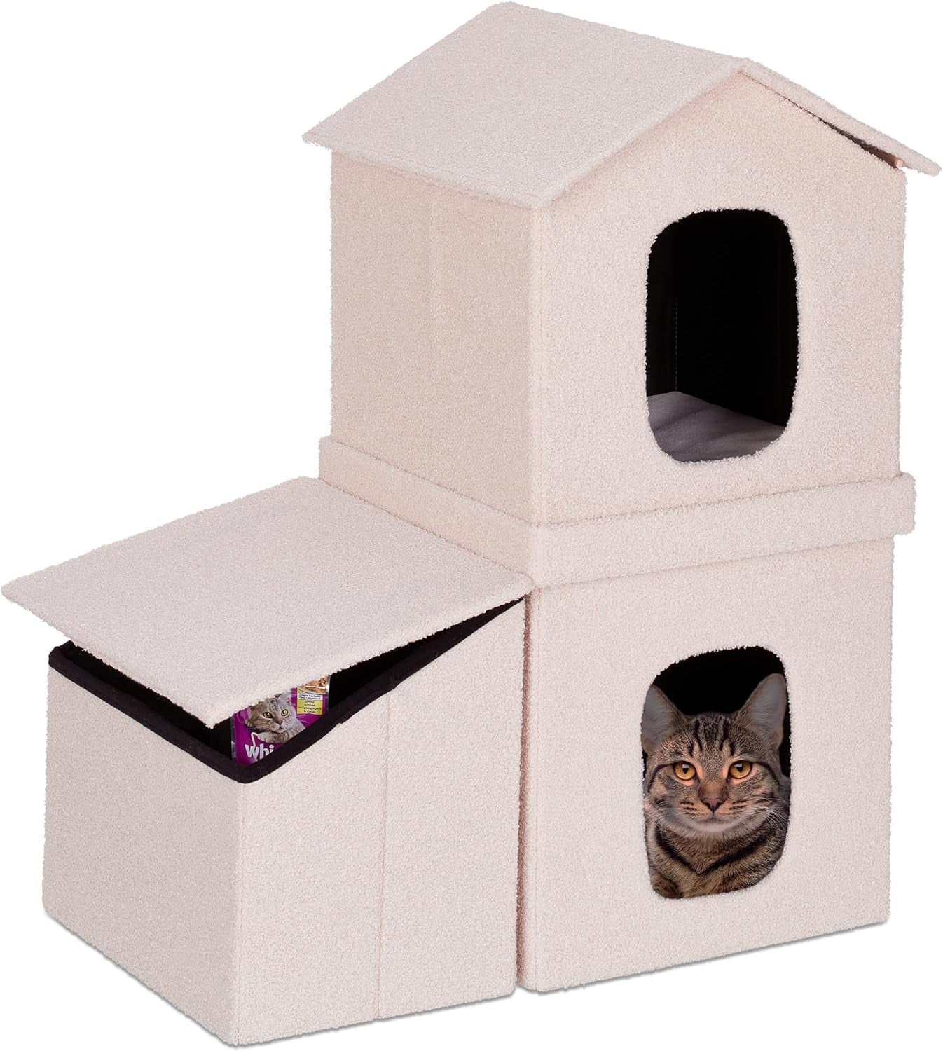 Relaxdays Peșteră Pliabilă pentru Pisici, Bancă Rezistentă, Mobilier de Interior pentru Pisici, Ascunziș pentru Animale de Companie, ÎxLxA: 38,5 x 74,5 x 37 cm, Bej, 1 Bucată