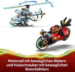 LEGO NINJAGO Showdown am Baumhaus mit dem Ninja-Bike - Action Spielzeug mit Motorrad, Hubschrauber, 6 Minifiguren und Schwertern - Geschenk für Jungen ab 7 Jahren und Fans - 71857