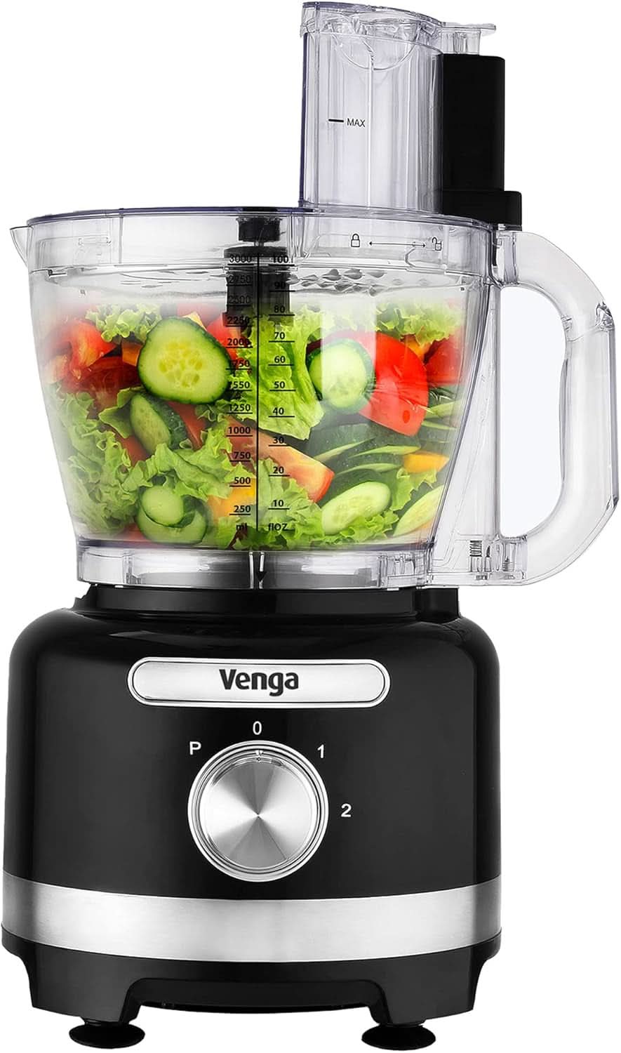 Venga! 8-In-1 Küchenmaschine, 3-L-Schüssel, 1,75-L-Mixbehälter, 2 Geschwindigkeitsstufen, Turbo-Funktion, 1000 W, Schwarz/ Silberfarben, VG HA 3001 Mama si Copilul Naty Shop