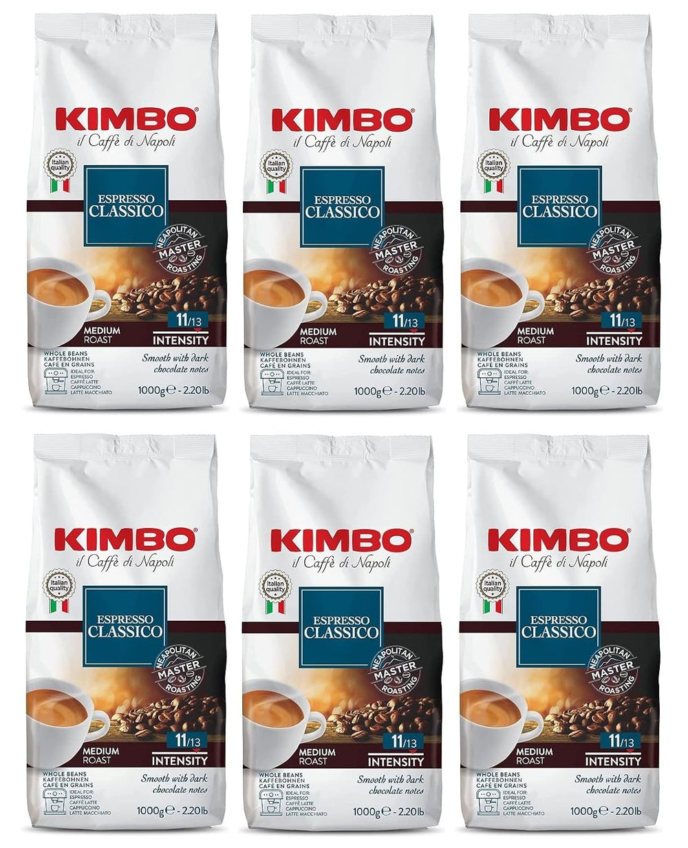 6x Boabe de cafea Espresso Classico, prăjire medie, boabe întregi de cafea, prăjire medie, pungă de 1 kg, cafea din Napoli