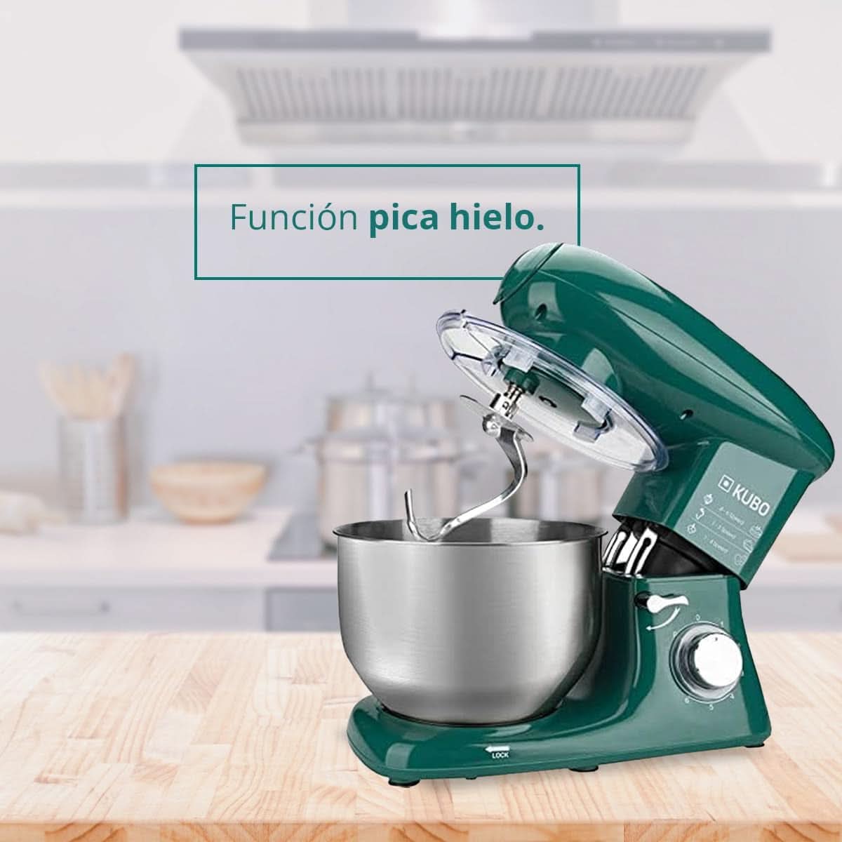 Küchenmaschine - 7 Zubehörteile: Mixbecher, Fleischwolf, Große Schüssel, Schutzdeckel, Schneebesen, Mixer Und Knetmaschine - Farbe: Grün - Fassungsvermögen: 6 Liter Mama si Copilul Naty Shop