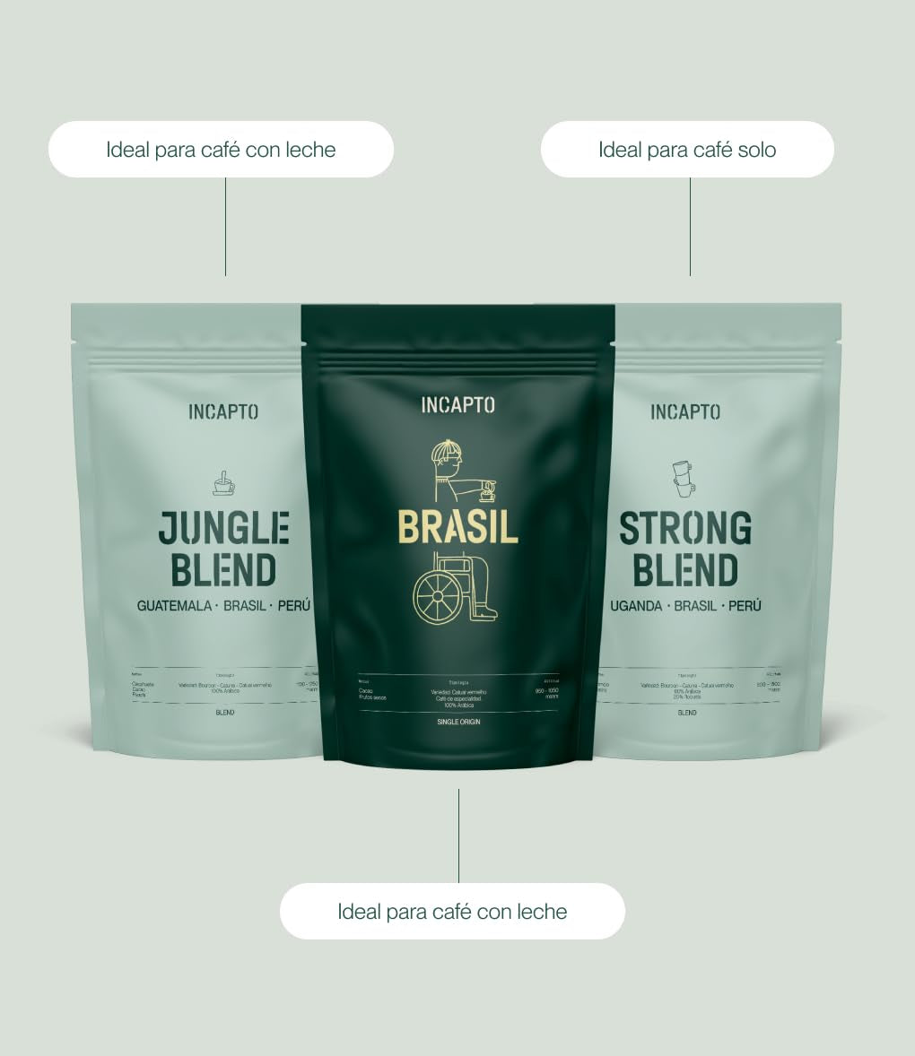 Incapto starter set, Jungle Blend, Brazilian Coffee Èi Strong Blend, 3 pachete de 500 grame Cafea Naty Shop