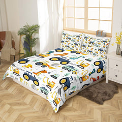 Jungen Cartoon Auto Bettwäsche Set 135X200,Kinder Bau Fahrzeuge Tröster Abdeckung Für Kind Kleinkind Teens,Dinosaurier Bettbezug,Traktor Maschinerie Bagger Bettdecke Abdeckung,Lkw Autos Bettwäsche Naty Shop
