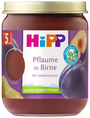 HiPP Organic Plums with Pear Flavor (6 x 160g), from 5 months, no added sugar, particularly intense fruit flavor, of the best organic quality.
