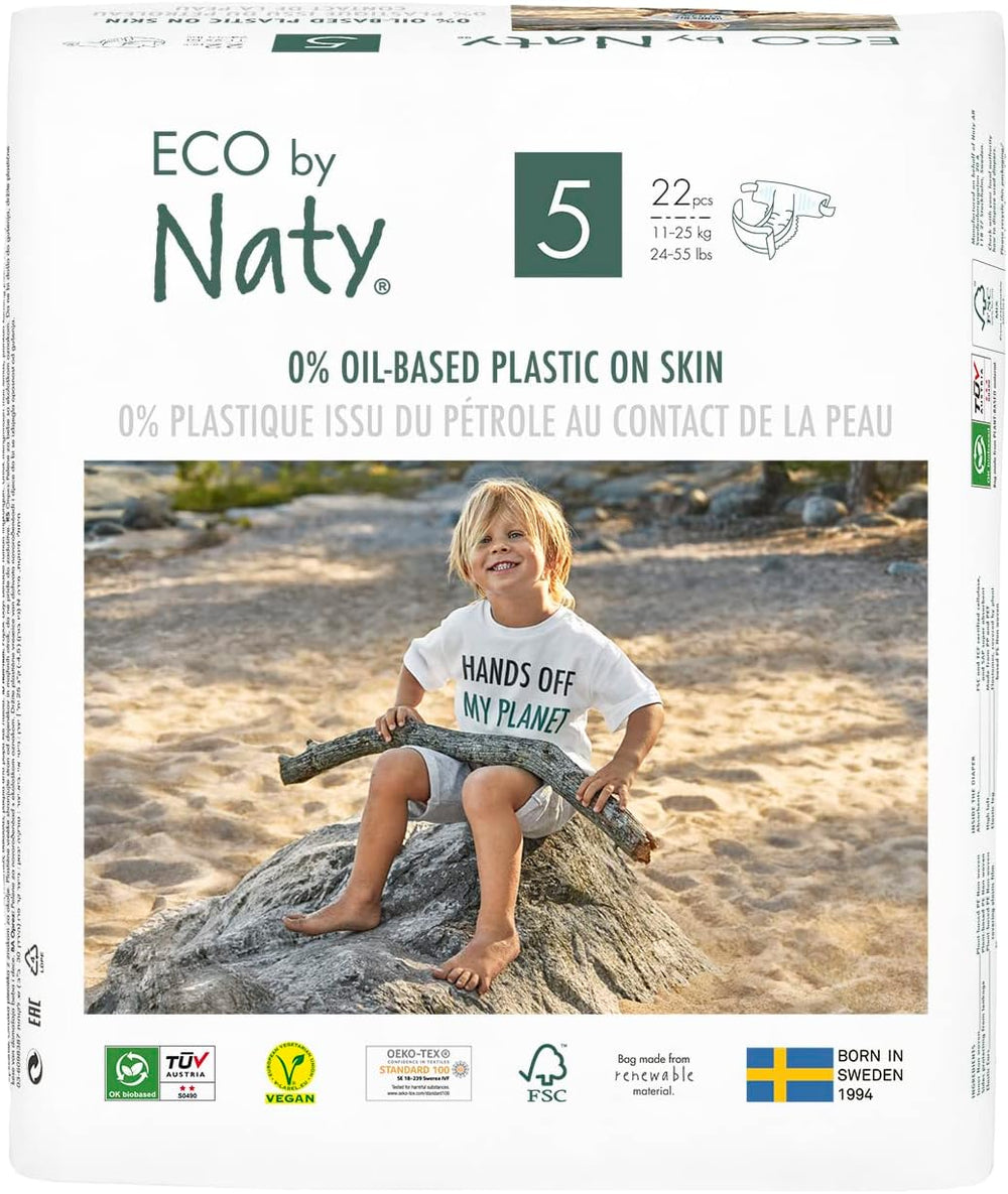 Eco by Naty Premium Disposable Diapers for Sensitive Skin, Size 5, 11-25 kg, (1 x 22 pieces)