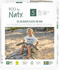 Eco by Naty Premium Disposable Diapers for Sensitive Skin, Size 5, 11-25 kg, (1 x 22 pieces)