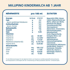 Milupa Milupino Ready-to-drink growth milk (6x1L), from 1 year, for young children in the growth phase