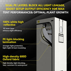Grow Tent 60x60x180cm, Oxford 600D Material with Polyester Reflective Film, 22mm Steel Tubes, Vents and Viewing Windows, Grow Tents for Hydroponics, Greenhouses and Indoor Gardens