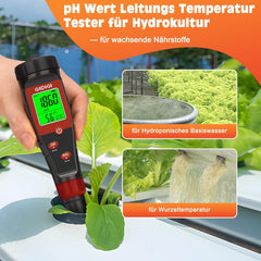 Hydroponic Water pH Meter, Digital Water pH Tester, TDS Tester, EC PPM Test for Plant Nutrients, 4 in 1 Conductivity, Drinking Water pH Pen, DWC, Houseplants