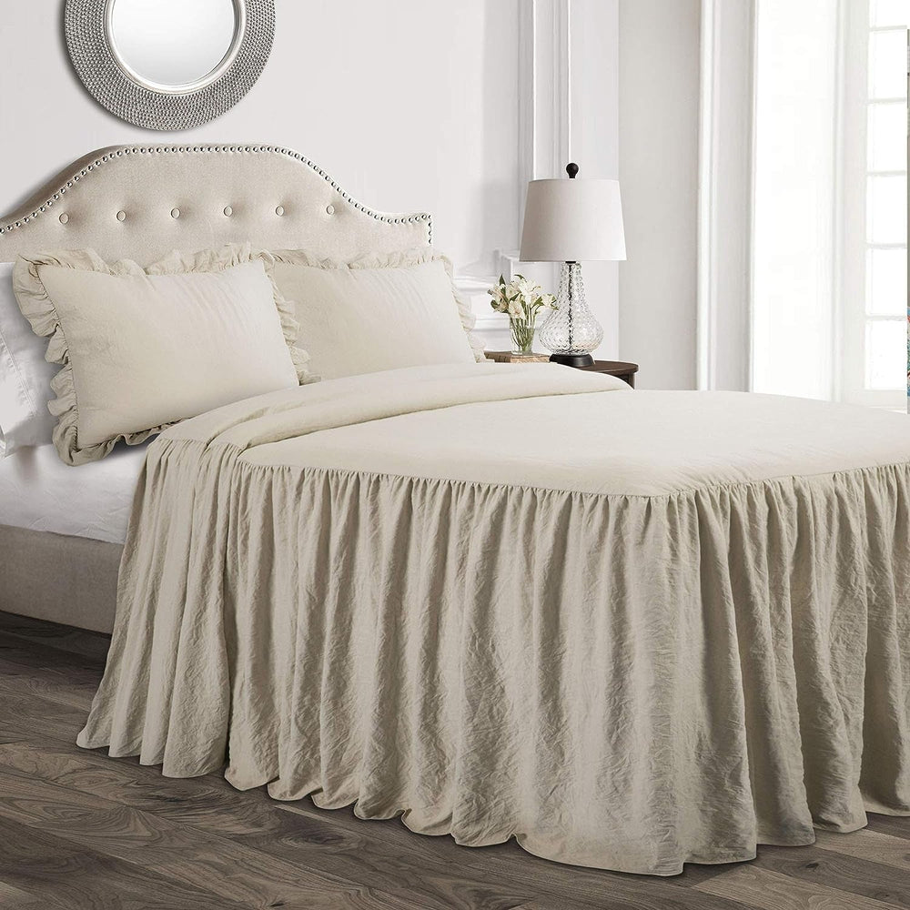 Lush Decor Ruffle Skirt Bedding Set 3 Piece Luxury Farmhouse Bedding Set Elegant Charming Ruffle Detail Timeless Style and Classic Design Soft and Lightweight King Size Lush Decor Beds and Comforters Neutral King