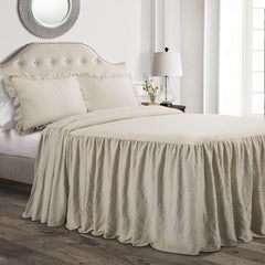 Lush Decor Ruffle Skirt Bedding Set 3 Piece Luxury Farmhouse Bedding Set Elegant Charming Ruffle Detail Timeless Style and Classic Design Soft and Lightweight King Size Lush Decor Beds and Comforters Neutral King