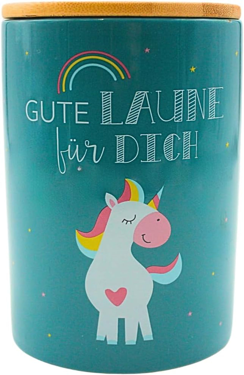 Dekohelden24 Cutie ceramică elegantă pentru depozitare/cafea/alimente proaspete/biscuit Hüftgold. Motivul: leneș. Dimensiuni: H/Ø 15,6 x 11 cm. Cutii depozitare alimente Naty Shop Unicorn