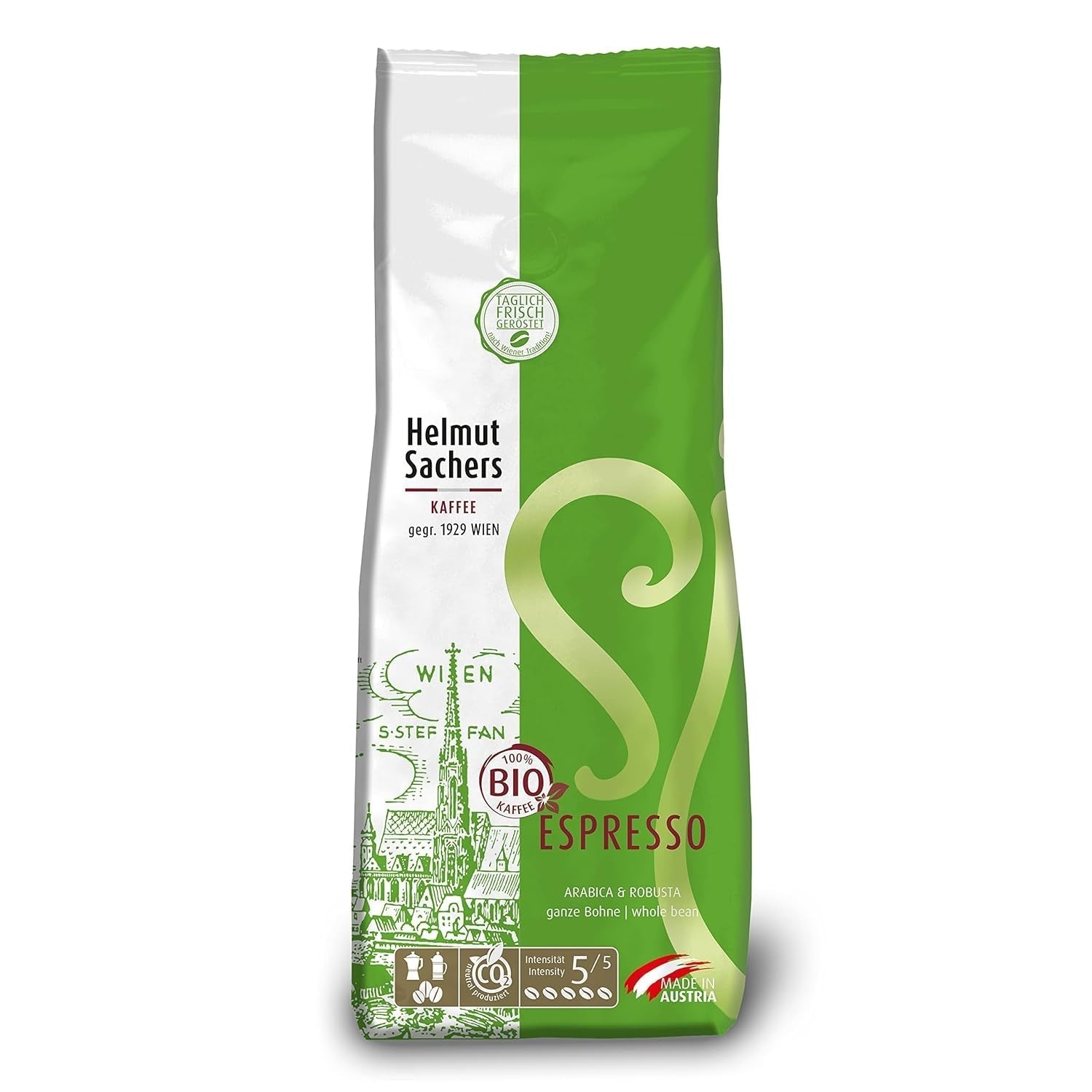 Helmut Sachers Kaffee - amestec vienez, cafea Viennese Melange din boabe Arabica de primă clasă, prăjite în Austria Cafea Naty Shop 500 grame Bio Espresso