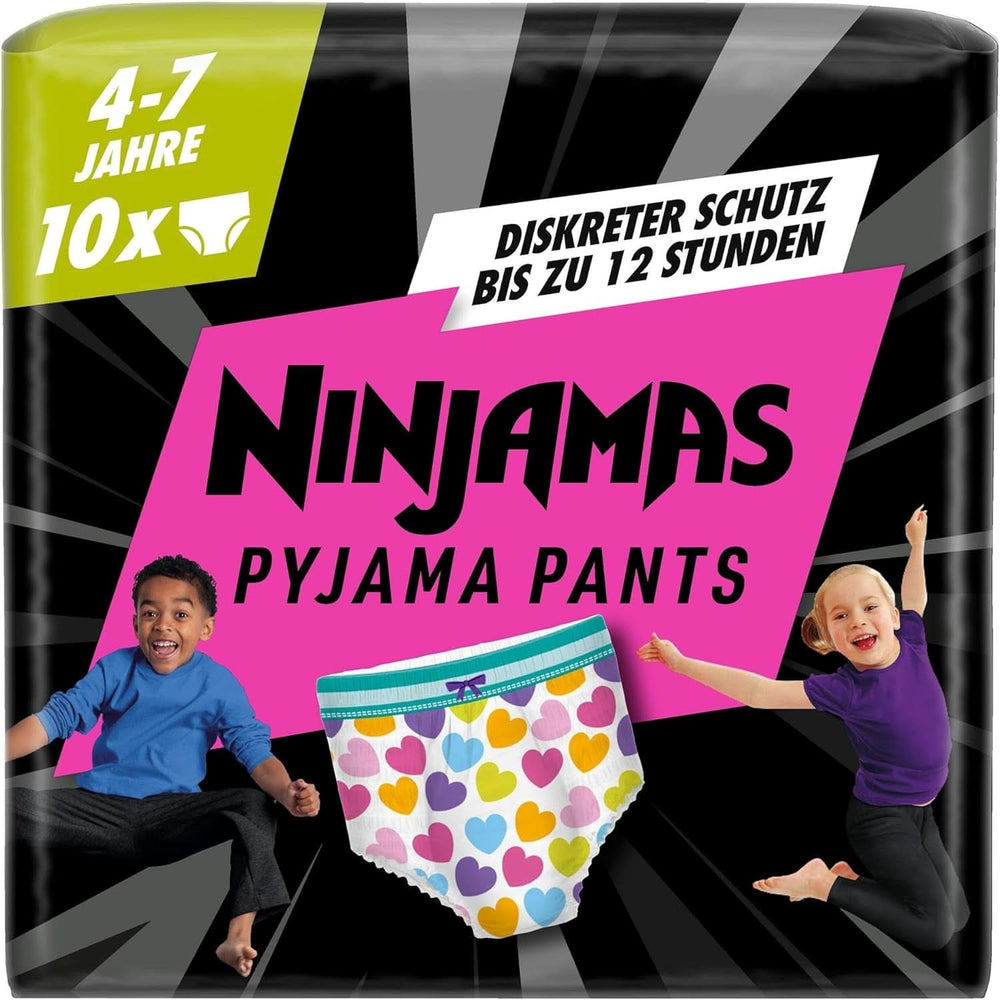 Hearts Pajama Pants, 10 Absorbent Night Pants, 7 Years, 17Kg-30Kg Mother and Child Naty Shop