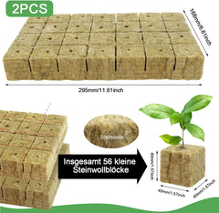 Rockwool seedling cubes, 56 pieces, 4x4x4cm. Eco-friendly and well-aerated for soilless cultivation of seedlings, cuttings and clones.