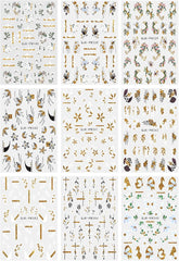 JMEOWIO Nagelsticker Blumen Glitzer 9 Blatt Nail Art Sticker Selbstklebend Nagelaufkleber Frühling Sommer Blumen Dekoration Nageldesign Zubehör