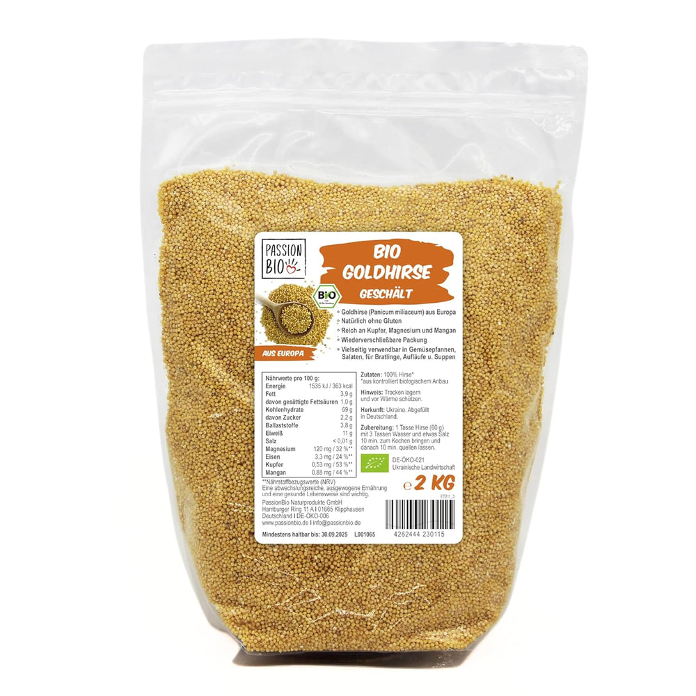 PassionBio organic golden millet 2 KG - resealable packaging