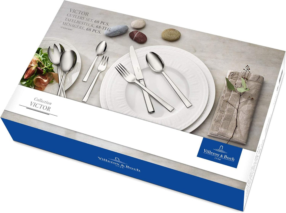 Villeroy & Boch – Victor Besteckset 68 Teilig Für 12 Personen Silber/Platin, Spülmaschinenfest, Rostfrei, Tafelbesteck, Besteck Set, Essbesteck, Gabel, Löffel, Messer, Küchen Besteck Set, Edelstahl Kitchen Naty Shop