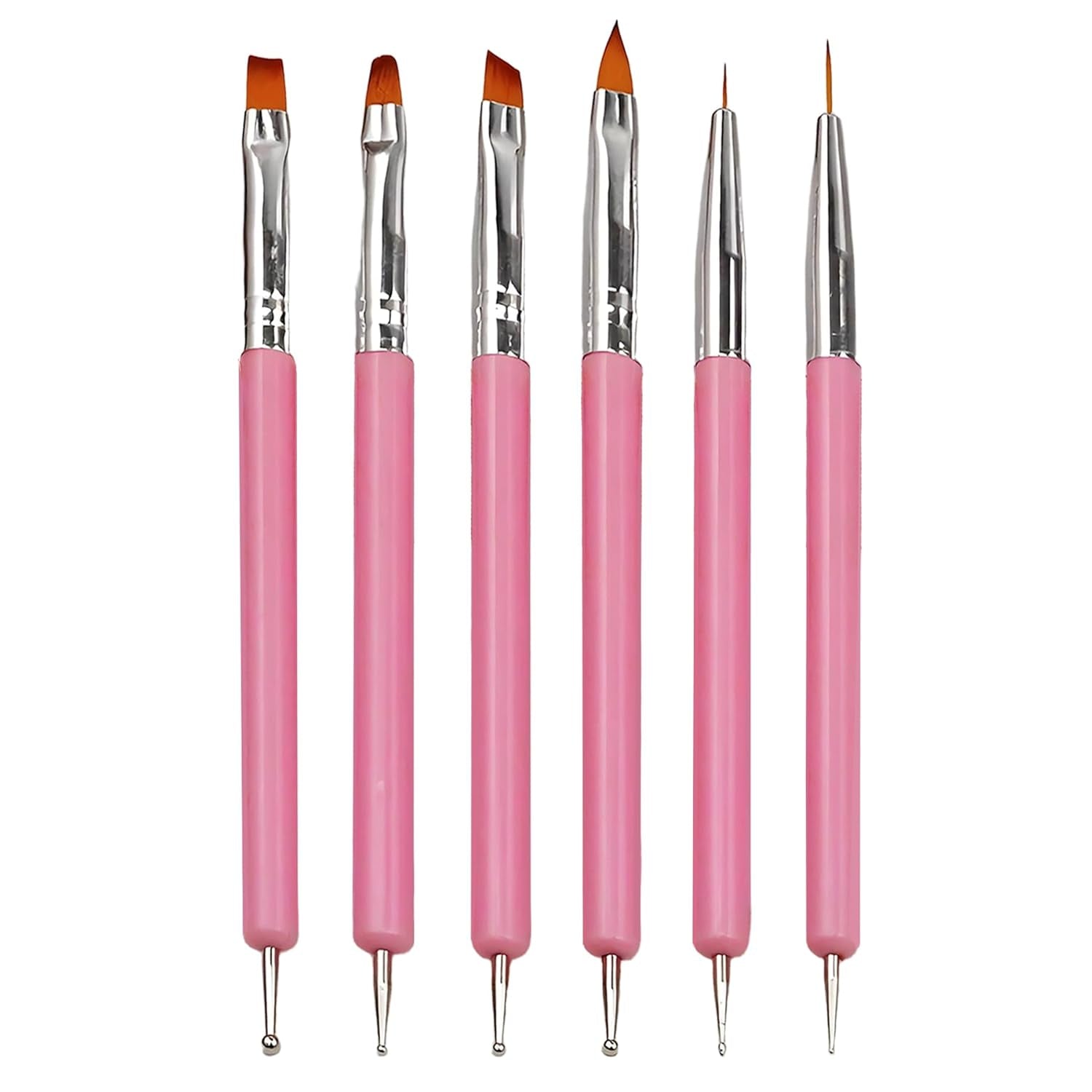 6 Stück Doppel-Ende Nagel Pinsel, Nageldesign Pinsel, Doppel-Ende Nail Art Pinsel Kit Professionelle Maniküre Werkzeuge Kit(Schwarz)