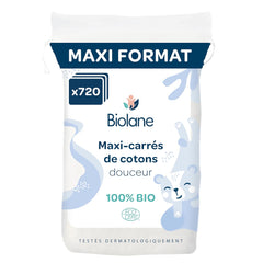 BIOLANE 12 Wet Maxi-Squares Pads - Babies - 100% Organic - 720 Cotton - for sensitive skin - Changing and Toiletry - from birth - made in France