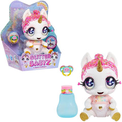 Glitter Babyz MGA Einhorn Baby-Puppe - LUNITA Sky - Mit magischen Farbwechseln, rosa Glitzerhaar, Believe in Yourself Outfit, Diaper, Shampoo-Flasche & Pacifier - Für Kinder ab 3 Jahren