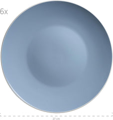 MÄSER 931844 Set de veselă modernă din seria Elissa pentru 6 persoane, albastru cu margine albă, set combinat cu 24 de piese, ceramică