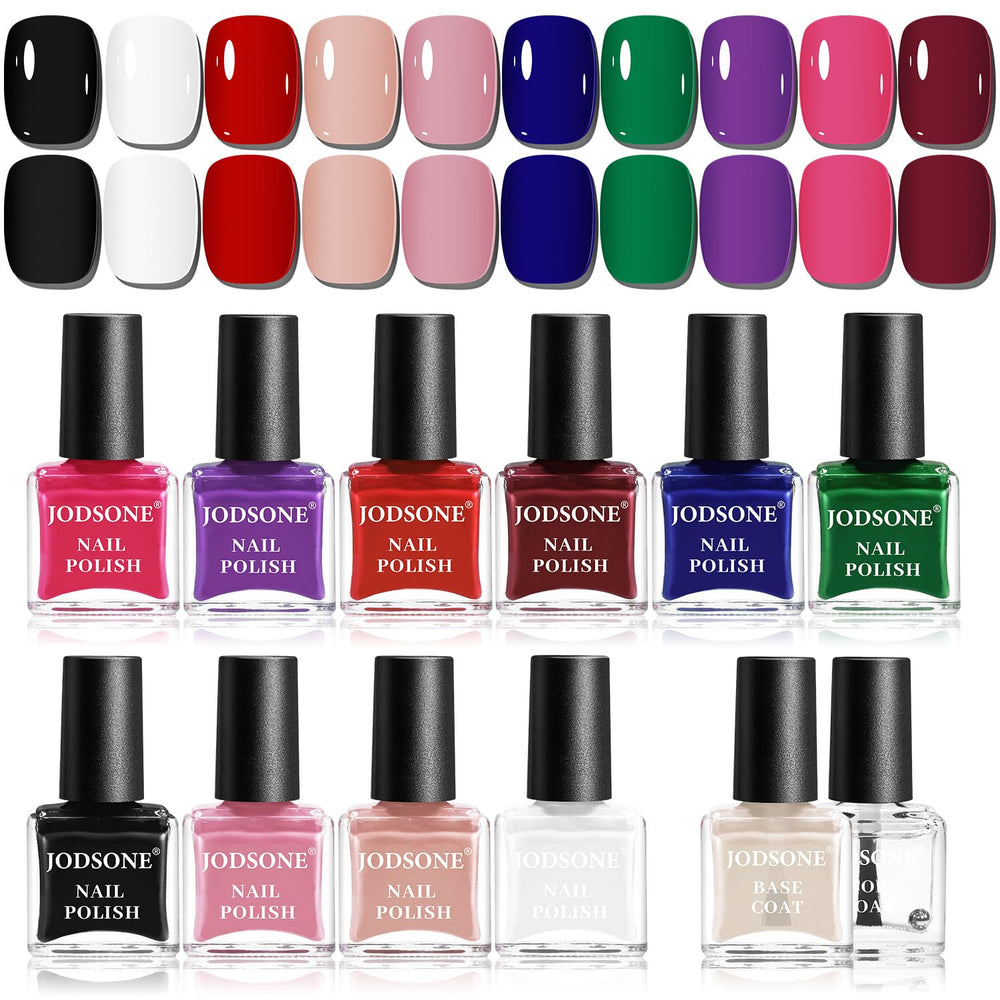 JODSONE 12 Piece Nail Polish Set 10 Colors Combination 2 Base Coats and Top Coat Quick Dry Nail Polish for Amateurs and Beginners