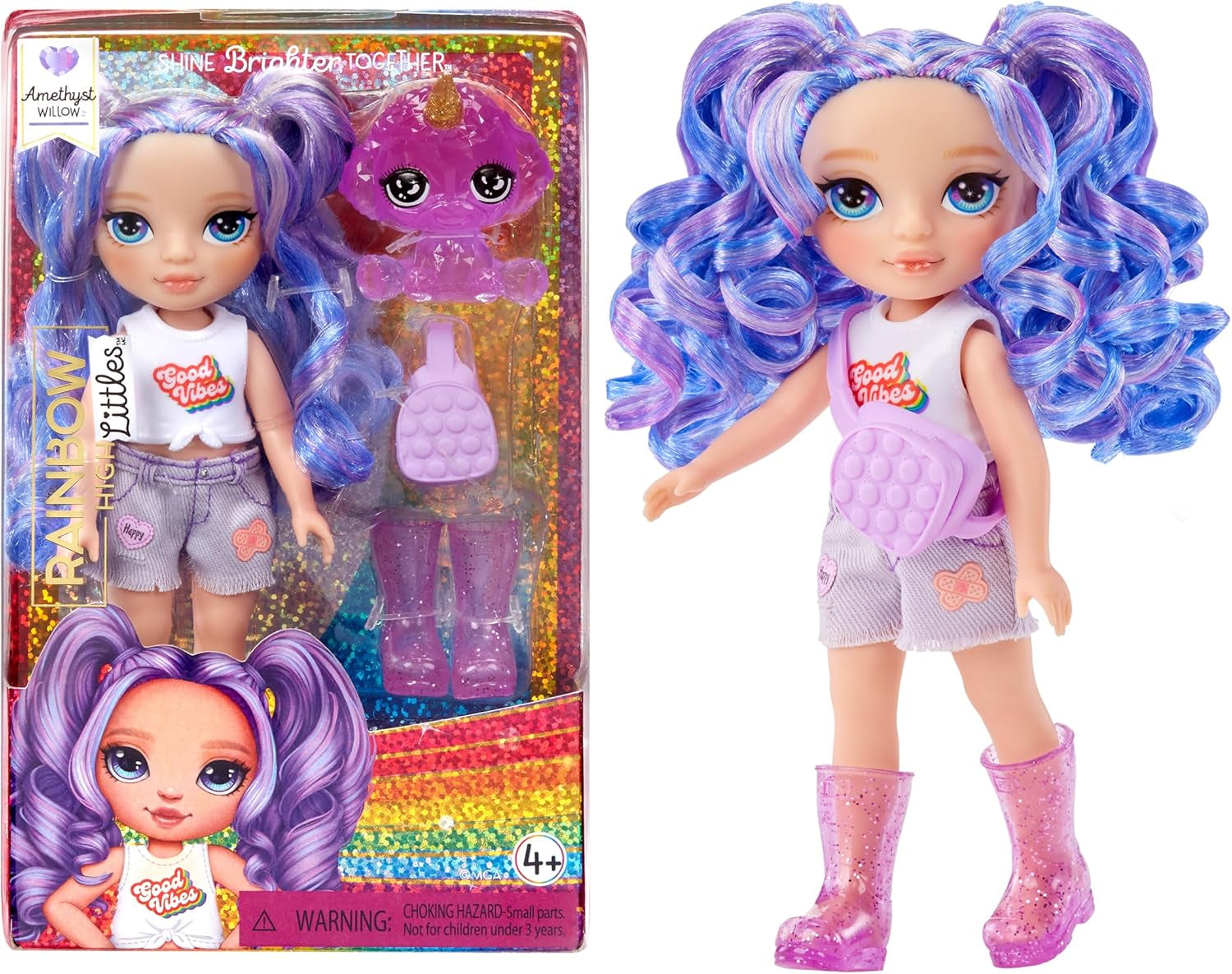 Rainbow High Littles - Opal Raine - păpușă mică, mobilă - păpușă mare de 14 cm în culorile curcubeului cu geantă și unicorn magic - pentru copii și colecționari Papusi Naty Shop Ametist
