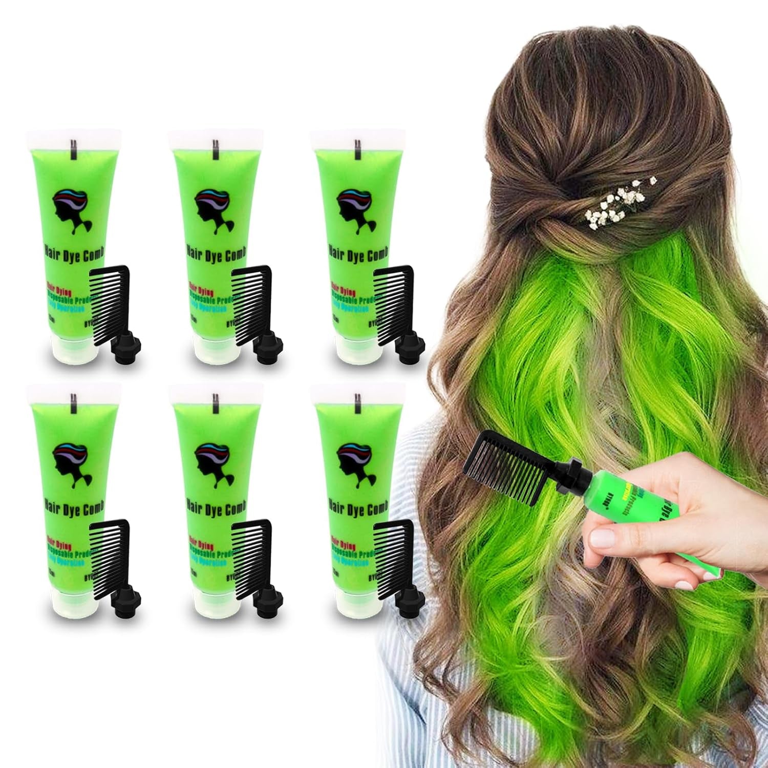 Byhoo 6PCS Vopsea de păr temporară pentru păr negru, cretă de păr, vopsea de păr lavabilă, idee de cadou pentru fete, cadou de ziua de naștere pentru adolescenți. Vopsea pentru par Naty Shop 03