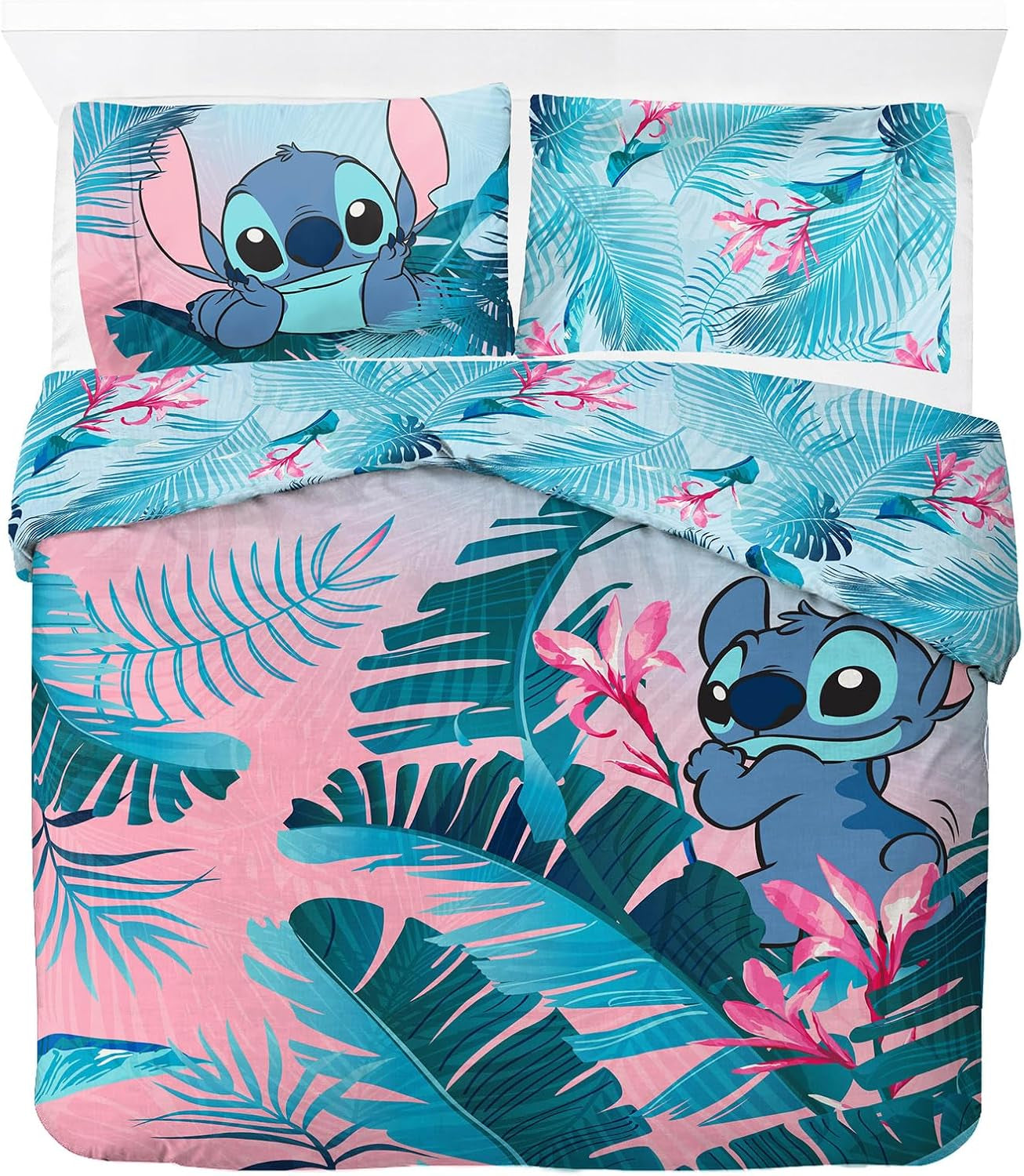 Set de lenjerie de pat pentru copii, desene animate si super eroi, bumbac Lenjerie de pat - copii Naty Shop Multicolor - Lilo Stitch 200X200/50X70 (3 Piece)
