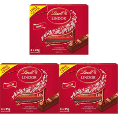Lindt Chocolate | LINDOR milk chocolate sticks, Promotional offer | 100g | 4 LINDOR milk chocolate bars with melt-in-your-mouth filling | Chocolate Sticks (Pack of 3)